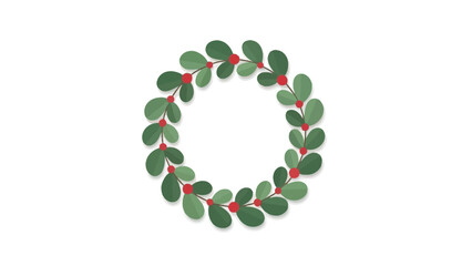 Minimalist Holly Christmas Wreath Vector with Green Leaves and Red Berries