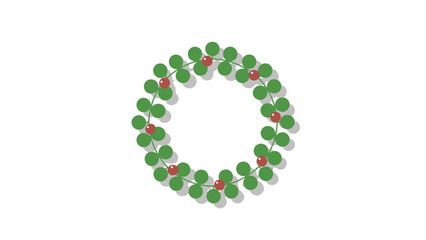 Minimalist Holly Christmas Wreath Vector with Green Leaves and Red Berries