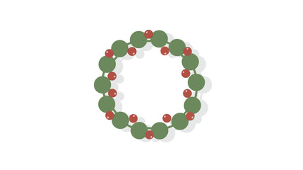 Minimalist Holly Christmas Wreath Vector with Green Leaves and Red Berries