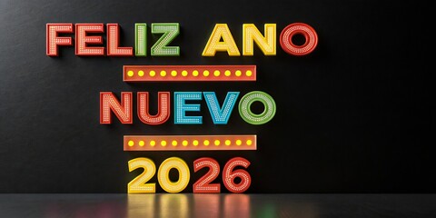Feliz Ano Nuevo Marquee Lights and 2026 Numbers new year