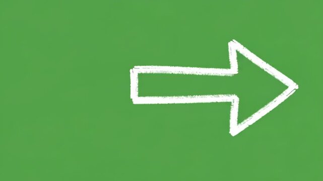 White chalk drawing of a rightpointing arrow on a solid green chalkboard background, symbolizing direction