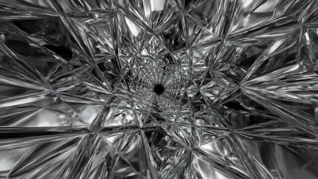 Seamless loop of complex silver tessellation creating an infinite geometric pattern with shifting reflections and deep shadows complexity, minimalist, structure