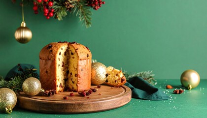 Festive Italian Panettone Bread Decorated for Christmas Celebration.
