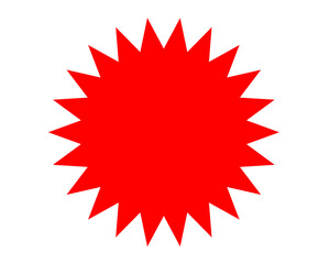 Vibrant red starburst shape, a jagged circular badge or seal graphic element, perfect for sales, discounts, or attentiongrabbing announcements, isolated on transparent background