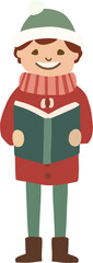 Cute Christmas Caroler Boy Singing Holiday Song Illustration.