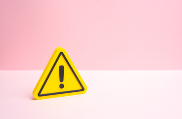 Yellow attention symbol. Sales and shopping. Warning regarding women's issues. Marketing alerts, consumer protection content and gender equality.