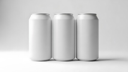 Three blank white cans, perfect for a beverage product mockup