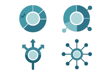 Colorful geometric designs show different chart styles on a light background for data visualization and analysis purposes
