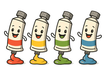Happy paint tubes having fun in a colorful art scene