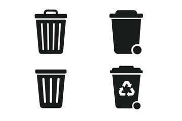 Various designs of trash bins highlighting waste management options in a minimalistic style