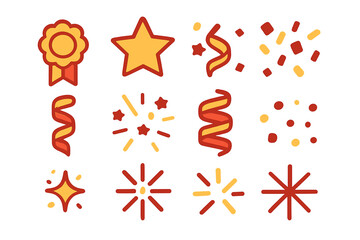 Colorful celebration elements featuring stars, ribbons, and confetti for festive occasions and events