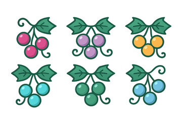 Colorful collection of decorative berries with leaves arranged in a playful design