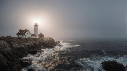 Dramatic Lighthouse Beacon Guiding Through Stormy Seas.