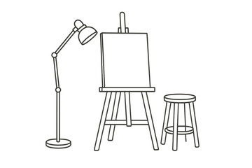 Creative art studio setup with easel, stool, and lamp for aspiring artists during daytime