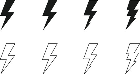 Black Lightning Bolt Power Icon Set Vector