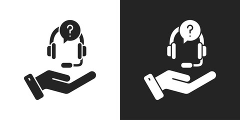 Customer Care Icon In Black And White Glyph Style