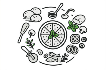 Various pizza toppings and tools for making delicious pizza at home