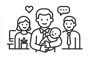 Family gathering with a newborn baby and warm expressions of love and connection among parents and friends