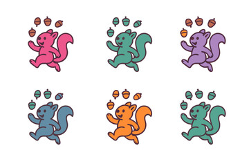 Colorful cartoon squirrels collecting acorns in a playful design