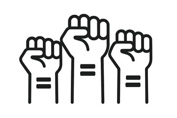 Obraz premium Three raised fists symbolize unity and strength in social movements emphasizing equality and justice during a protest rally