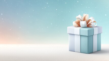 Elegant Blue and White Gift Box with Ribbon on Soft Winter Background, Luxury Corporate Gifting and Holiday Celebration Concept with Minimal Professional Aesthetic