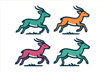 Colorful depictions of running antelopes in four different shades in a stylized design