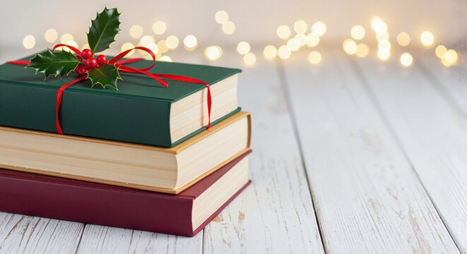 Christmas books wrapped as gifts for holiday marketing and literature promotions