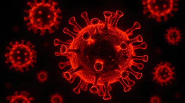 Viral Invasion: A chilling macro shot revealing the intricate, menacing structure of a virus, radiating with an ominous, infectious energy.