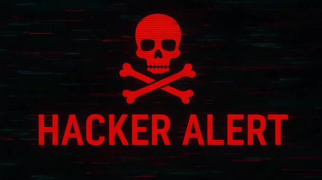 Hacker Alert: A stark red skull and crossbones icon signals a critical hacker alert, warning of potential cybersecurity threats. 