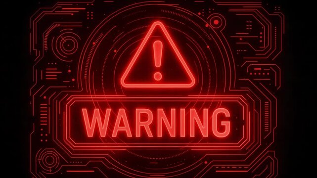 Digital Alert: A vibrant, neon-lit warning sign illuminates against a techy digital backdrop, conveying a crucial message.