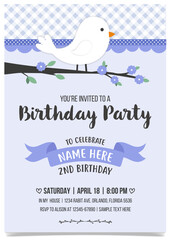 Birdie Party invitation card template in blue tones