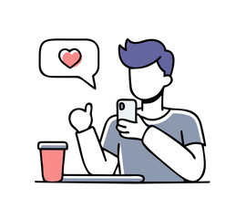 Man receiving social media heart like notification on smartphone