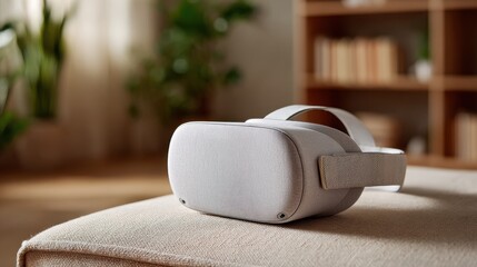 Panoramic Space Exploration with VR Headset in Cozy Interior