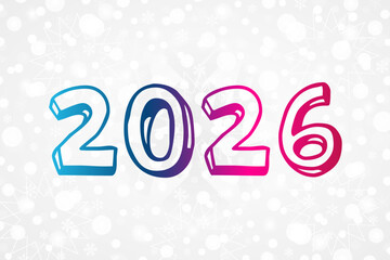 2026 Happy New Year gradient sign for decoration. Christmas snow pattern, snowflake background. Illustration for decoration, celebration, design, greeting, winter holiday