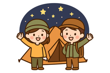 Camping under the stars with happy friends enjoying a night in nature