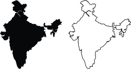 India Map Silhouette and Outline Showing Geographical Boundaries for Educational or Infographic Projects