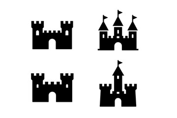Various styles of castle silhouettes with flags displayed in a simple and clear design © Andrei