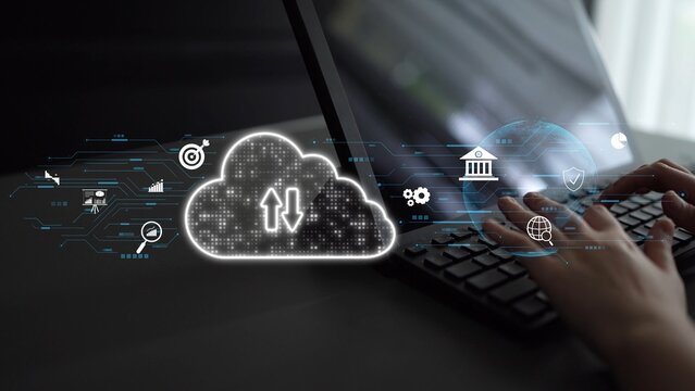 Cloud computing, cloud strategy, and cloud technology transforming digital infrastructure with scalable services, secure data storage, and cloud-based digital business solutions. Muxer