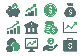 Financial growth icons showcasing savings, investments, and banking concepts in modern design