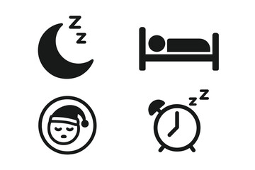 Icons representing sleep, rest, and bedtime routines for a peaceful night