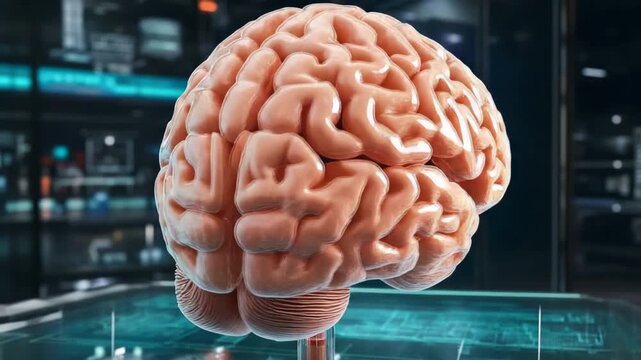 3D printer creating a detailed model of a human brain in a laboratory setting