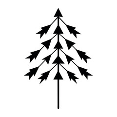 Minimal silhouette of a New Year tree made of stock arrows, black fill, white background