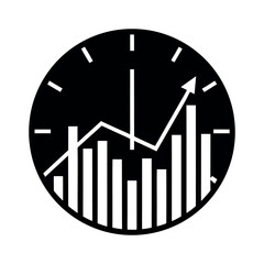 Minimal vector of a stock chart shaped like a New Year clock, black fill, white background