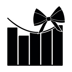 Silhouette of a stock graph wrapped like a gift with bow, black vector, minimal