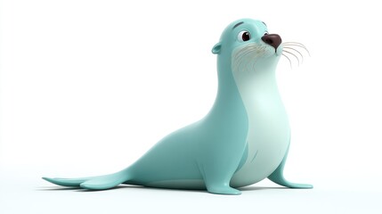A 3D cartoon sea lion character, isolate on white background, Generative Ai