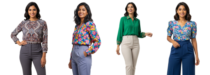 Diverse of Indian women standing isolated on white or transparent background