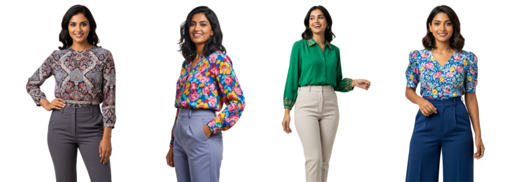 Diverse of Indian women standing isolated on white or transparent background