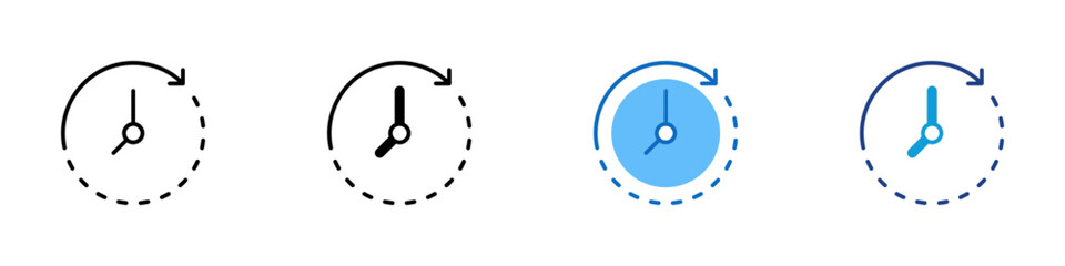 Time Spent Multiple Style Icon Design Vector - clock with a circular arrow symbol representing duration, progress, and time spent