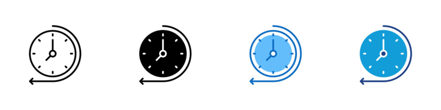 Time Past Multiple Style Icon Design Vector - clock with a backward arrow, symbolizing the past, history, reflection, memory, and previously recorded events