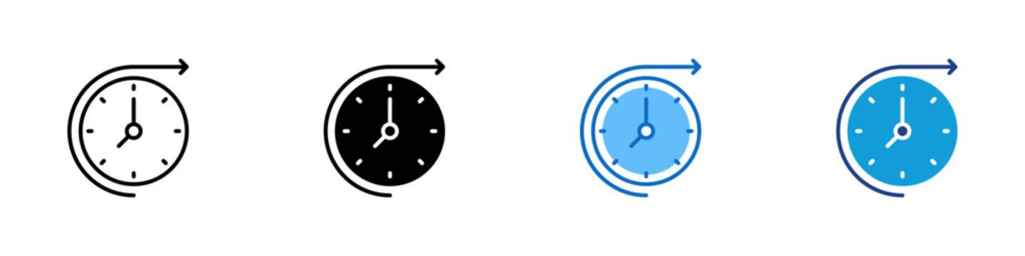 Time Future Multiple Style Icon Design Vector - clock with a forward arrow, representing future planning, upcoming events, scheduling, or long-term goals